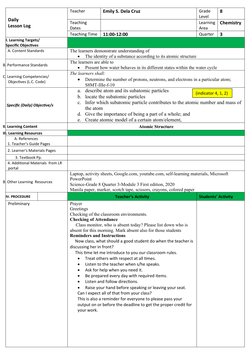 Grade 8 Atomic Structure Lesson Plan | PDF | Atoms | Educational Assessment