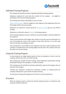 Individual Training Programs
The company has specific provisions regarding individual training programs.
Employees employed f