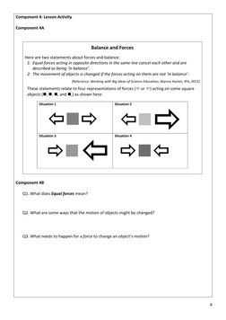 4 
 
Component 4: Lesson Activity  
 
Component 4A 
 
 
Balance and Forces 
 
Here are two statements about forces and balanc