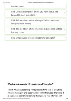 13/11/2022, 11:29
35 Amazon Leadership Principles Interview Questions & Answers
https://passmyinterview.com/amazon-leadership