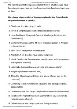 13/11/2022, 11:29
35 Amazon Leadership Principles Interview Questions & Answers
https://passmyinterview.com/amazon-leadership