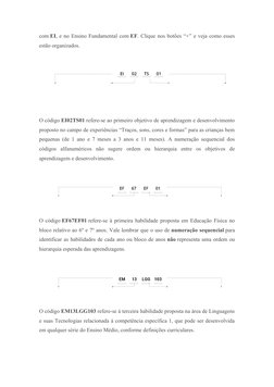 com EI, e no Ensino Fundamental com EF. Clique nos botões “+” e veja como esses
estão organizados.
O código EI02TS01 refere-s