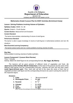 Grade 6 Math: Volume of Cylinders Lesson | PDF