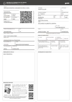 Valide este QRCode com app Vio
REPÚBLICA FEDERATIVA DO BRASIL
MINISTÉRIO DA INFRAESTRUTURA
DEPARTAMENTO NACIONAL DE TRÂNSITO