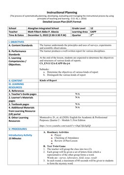 Lesson Planning for Report Writing | PDF | Learning | Lesson Plan