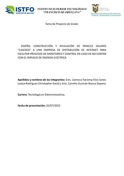 INSTITUTO SUPERIOR TECNOLÓGICO 
“FRANCISCO DE ORELLANA” 
 
 
 
Tema de Proyecto de Grado: 
 
 
 
     DISEÑO, CONSTRUCCIÓN Y