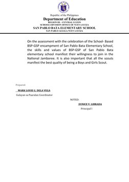 BSP-GSP Encampment Accomplishment Report | PDF | Scouting | Outdoor ...