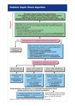 Pediatric Septic Shock Algorithm
Recognize altered mental status and perfusion
Give oxygen and support vantilation; establish