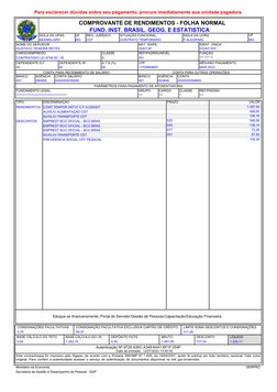 Para esclarecer dúvidas sobre seu pagamento, procure imediatamente sua unidade pagadora.
COMPROVANTE DE RENDIMENTOS - FOLHA
S