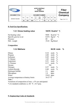 ACRYLONITRILE 
PLANT
BASIC DESIGN
Fiber
Chemical
Company
Page  10 of   12
DOCUMENT TITLE
DOCUMENT NUMBER
DESIGN BASIS
Pro.
Do