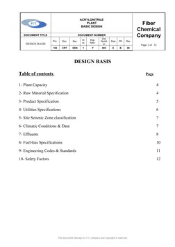 ACRYLONITRILE 
PLANT
BASIC DESIGN
Fiber
Chemical
Company
Page  3 of   12
DOCUMENT TITLE
DOCUMENT NUMBER
DESIGN BASIS
Pro.
Doc
