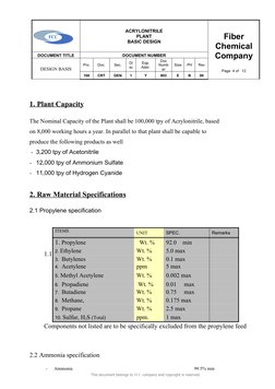 ACRYLONITRILE 
PLANT
BASIC DESIGN
Fiber
Chemical
Company
Page  4 of   12
DOCUMENT TITLE
DOCUMENT NUMBER
DESIGN BASIS
Pro.
Doc