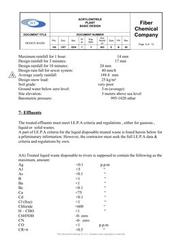 ACRYLONITRILE 
PLANT
BASIC DESIGN
Fiber
Chemical
Company
Page  8 of   12
DOCUMENT TITLE
DOCUMENT NUMBER
DESIGN BASIS
Pro.
Doc