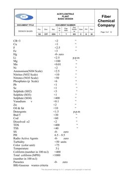 ACRYLONITRILE 
PLANT
BASIC DESIGN
Fiber
Chemical
Company
Page  9 of   12
DOCUMENT TITLE
DOCUMENT NUMBER
DESIGN BASIS
Pro.
Doc