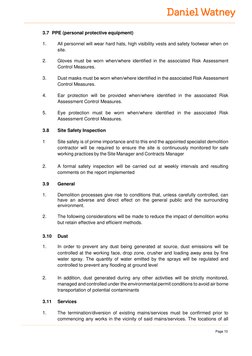 Page 10 
 
3.7 PPE (personal protective equipment) 
 
1. 
All personnel will wear hard hats, high visibility vests and