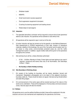 Page 8 
 
 
o 
Skidsteer loader 
 
o 
MEWPS 
 
o 
Small hand tools & access equipment 
 
o 
Dust suppression equipment