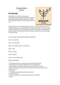 Oraculo búzios 
de Exu
Exu Marabô 
Exu Marabô é um dos mais conhecidos pelos
espiritualistas. Essa entidade realiza trabalhos