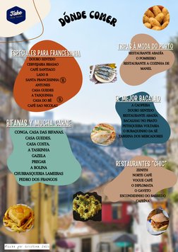 RESTAURANTES "CHIC"
RESTAURANTES "CHIC"
ZENITH 
NORTE CAFÉ 
VOGUE CAFÉ
O DIPLOMATA 
O GAVETO
ESCONDIDINHO DO BARREDO
CAFEÍNA