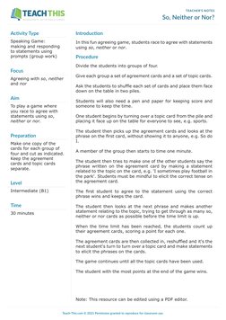 Begin Nor Witch Notes.pdf Agreeing Game: So, Neither, Nor Activity | PDF | Human Communication