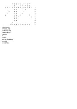TECNOLOGIA 
INFORMAÇÃO
COMUNICAÇÃO
COMPUTADOR
CELULAR 
TV
RÁDIO
INTERAÇÃO SOCIAL
AVANÇO
SOCIEDADE.
