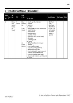 02 - System Test Specifications < Defining Banks >
Scenari
o
Step
Even
t
Test
Step
Role
Action
or Path
Test Step Details
Expe