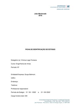 João Monlevade  
2018 
 
 
 
 
 
 
 
 
 
 
 
 
 
 
 
 
 
 
FICHA DE IDENTIFICAÇÃO DE ESTÁGIO