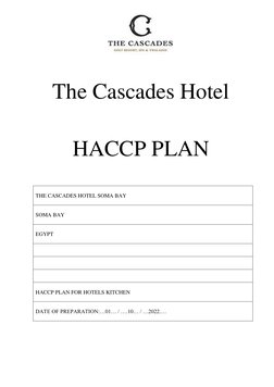 The Cascades Hotel  
 
 
 
HACCP PLAN  
 
 
 
THE CASCADES HOTEL SOMA BAY  
 
 
SOMA BAY 
 
 
EGYPT