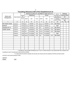 Non-Gazetted TA Bill Form T.R.25 | PDF