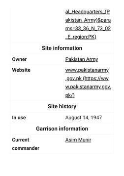 Pakistan Army General Headquarters Overview | PDF | Military Science ...