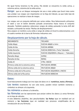 De igual forma tenemos la fila activa, fila donde se encuentra la celda activa, y
columna activa, columna de la celda activa.