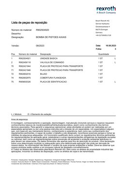 Lista de peças de reposição
16.08.2023
3
R902504920
08/2023
Versão:
Desenho:
Número do material:
Designação:
Bosch Rexroth AG