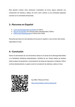 Este ejemplo muestra cómo almacenar contraseñas de forma segura utilizando una
combinación de hashing y salting, así como cóm