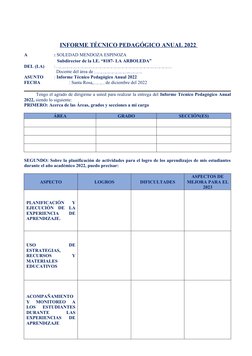 Informe Técnico Anual 2022 Secundaria | PDF | Aprendizaje
