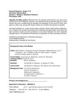 Practical Research - Grade 11/12  
Alternative Delivery Mode  
Quarter 2 – Module 3: Qualitative Research  
First Ed