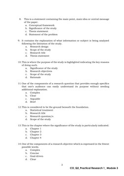 3  
CO_Q2_Practical Research 1_ Module 3  
   
8. 
This is a statement containing the main point, main idea or central messag