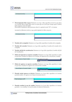 ZEUS CONTABILIDAD SQL 
 
Multiperiodos Contables Automatizados 
 
 
 
Nivel impresión libro mayor: Parámetro en el que  debe
