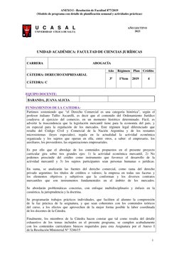 ANEXO I - Resolución de Facultad 877/2019 
(Modelo de programa con detalle de planificación semanal y actividades prácticas)