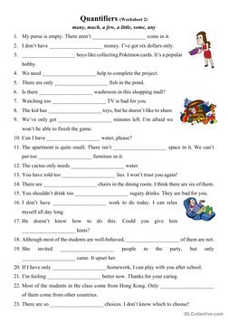 Quantifiers Worksheet for Practice | PDF