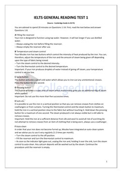 1 
 
IELTS GENERAL READING TEST 1 
(Source : Cambridge Guide to IELTS) 
You are advised to spend 20 minutes on Questions 1-