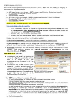 ENZIMOGRAMA HEPÁTICO:  
Esta constituido principalmente por las transaminasas que son 5 (AST, ALT, GGT, CHE) y se le agrega e