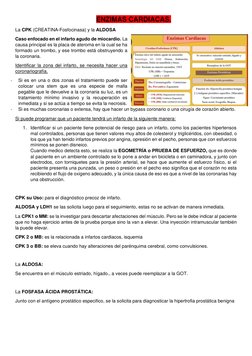 ENZIMAS CARDIACAS. 
La CPK (CREATINA-Fosfocinasa) y la ALDOSA 
Caso enfocado en el infarto agudo de miocardio. La 
causa prin