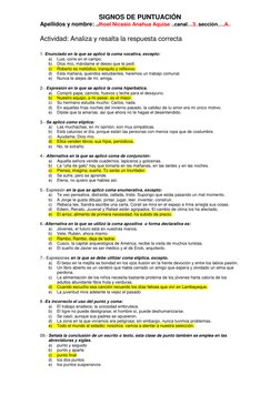 SIGNOS DE PUNTUACIÓN 
Apellidos y nombre: .Jhoel Nicasio Anahua Aquise ..canal…3..sección….A.. 
 
Actividad: Analiza y resalt