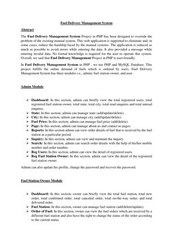 Fuel Delivery Management System 
Abstract 
The Fuel Delivery Management System Project in PHP has been designed to override t