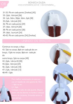 31-32: Pb em cada ponto [2voltas] [42]
33: (5pb, 1dim)x6 [36]
34: 1pb, 3dim, 20pb, 3dim, 2pb [30]
35:(3pb, 1dim)x6 [24]
36: P