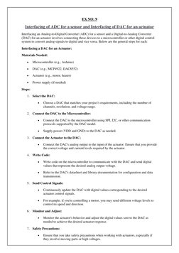 EX NO: 9 
Interfacing of ADC for a sensor and Interfacing of DAC for an actuator 
Interfacing an Analog-to-Digital Converter