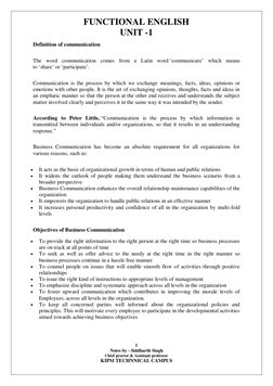 FUNCTIONAL ENGLISH 
UNIT -1 
1 
Notes by - Siddharth Singh 
Chief proctor & Assistant professor 
KIPM TECHNNICAL CAMPUS 
 
De
