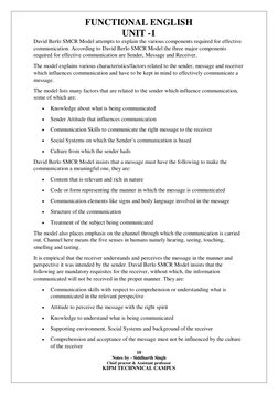 FUNCTIONAL ENGLISH 
UNIT -1 
10 
Notes by - Siddharth Singh 
Chief proctor & Assistant professor 
KIPM TECHNNICAL CAMPUS 
 
D