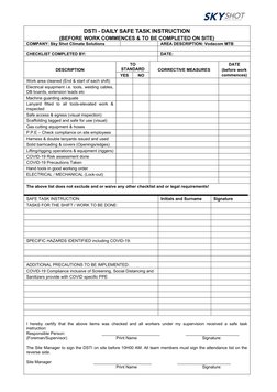 Safety Task Daily Safety Task Instruction Checklist | PDF | Occupational Safety And ...