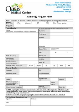 Radiology Request Form
Please complete all relevant sections and send to the appropriate Radiology department
Modality:
(Plea