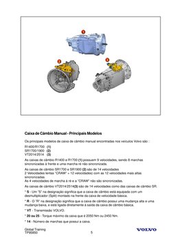 Global Training
TP95850
5
Caixa de Câmbio Manual - Principais Modelos
Os principais modelos de caixa de câmbio manual encontr